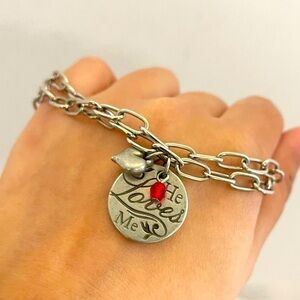 Jesus john 15:9 silver tone two layered charm bracelet